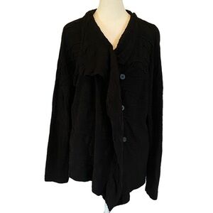 Horny Toad Black Button-Up Cardigan with Scarf Collar. Raised Pattern. Size L.
